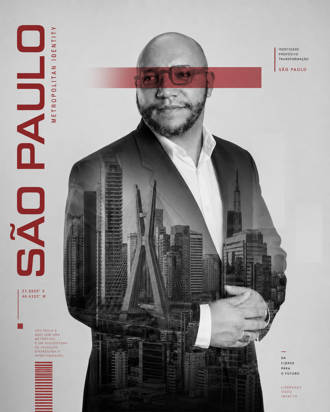Cleyton Silva em arte oficial de campanha, com a cidade de São Paulo ao fundo